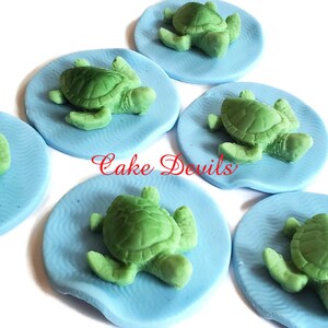 3D Fondant Turtle Cupcake Toppers, Handmade Edible Sea Turtle Cake Decorations, Turtle Birthday Party
