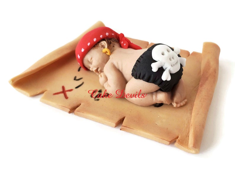 Jolly Roger Cake Decorations Perfect or and Ahoy it/'s a boy or Buccaneer theme Fondant Treasure Map Fondant Pirate Baby Shower Cake Topper