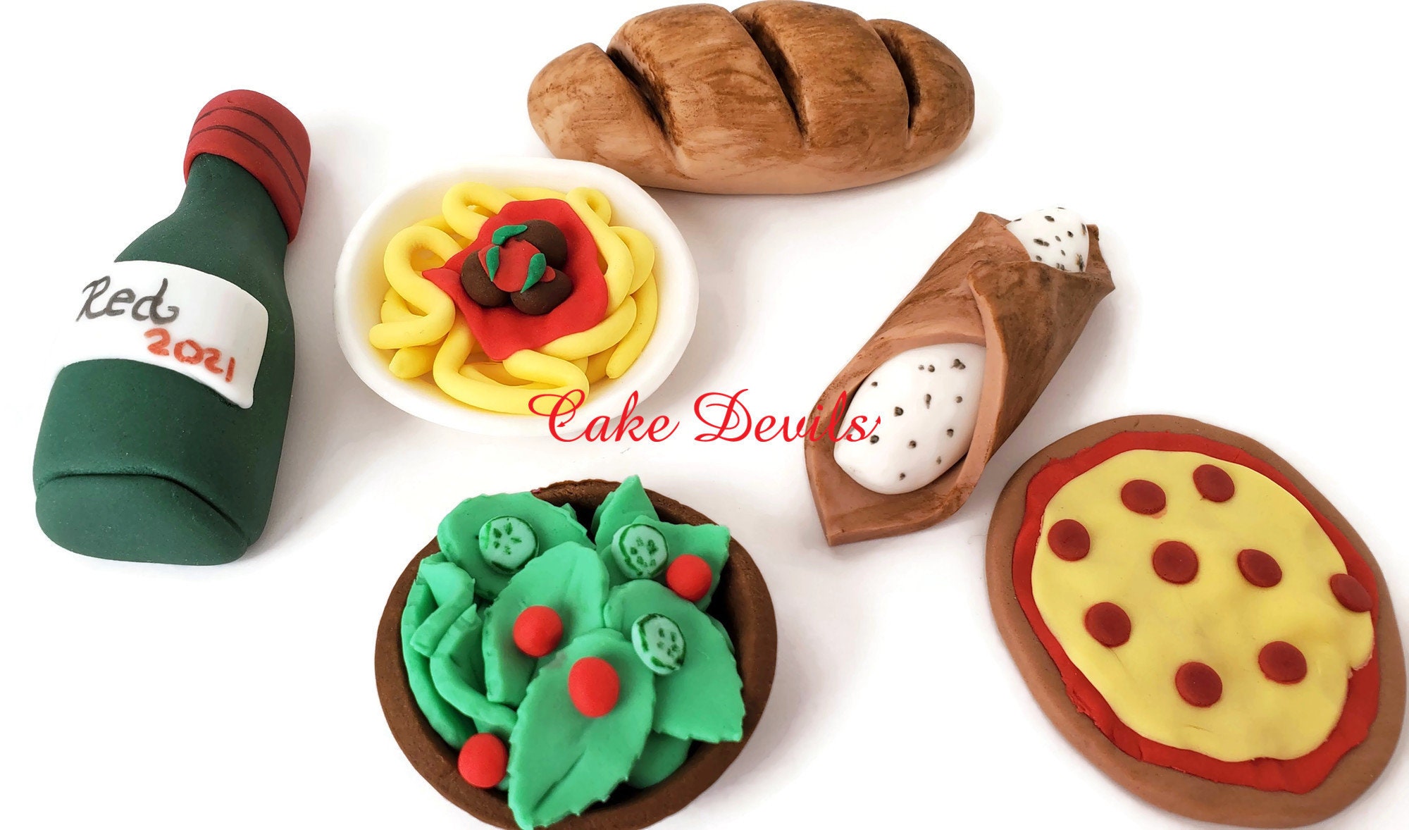 Food Case Topper Fondant Italian Food Cake Topper, Handmade Sugar Cake Decorations ...