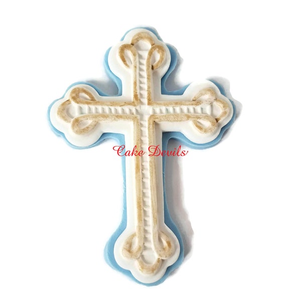 Fondant Cross Cake Topper for Baptism, Christening, Communion, Handmade Edible Cake Decoration, Gumpaste Cross Baby boy, girl, Cake