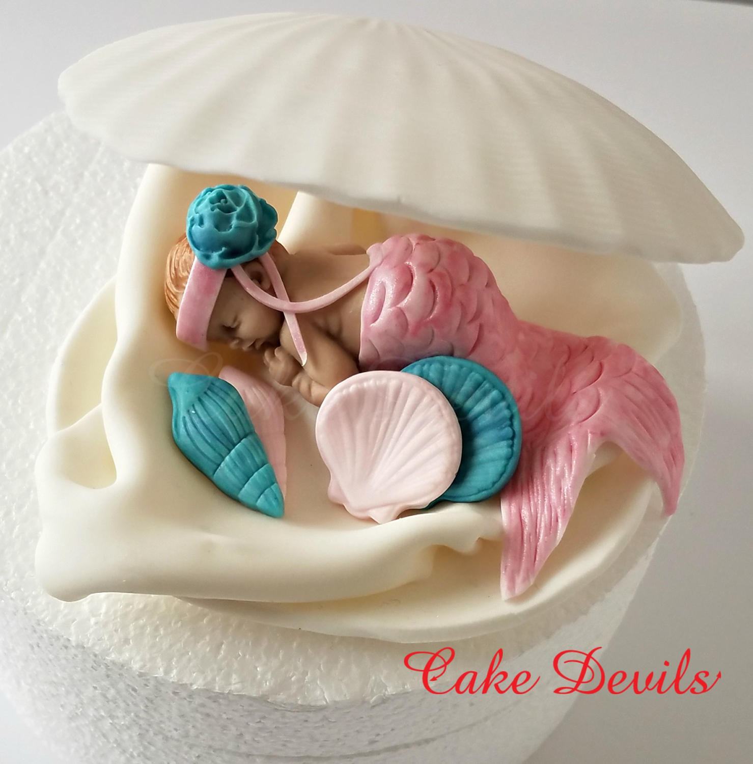 Sirene Dans Une Coquille De Palourde Baby Shower Cake Topper Etsy France