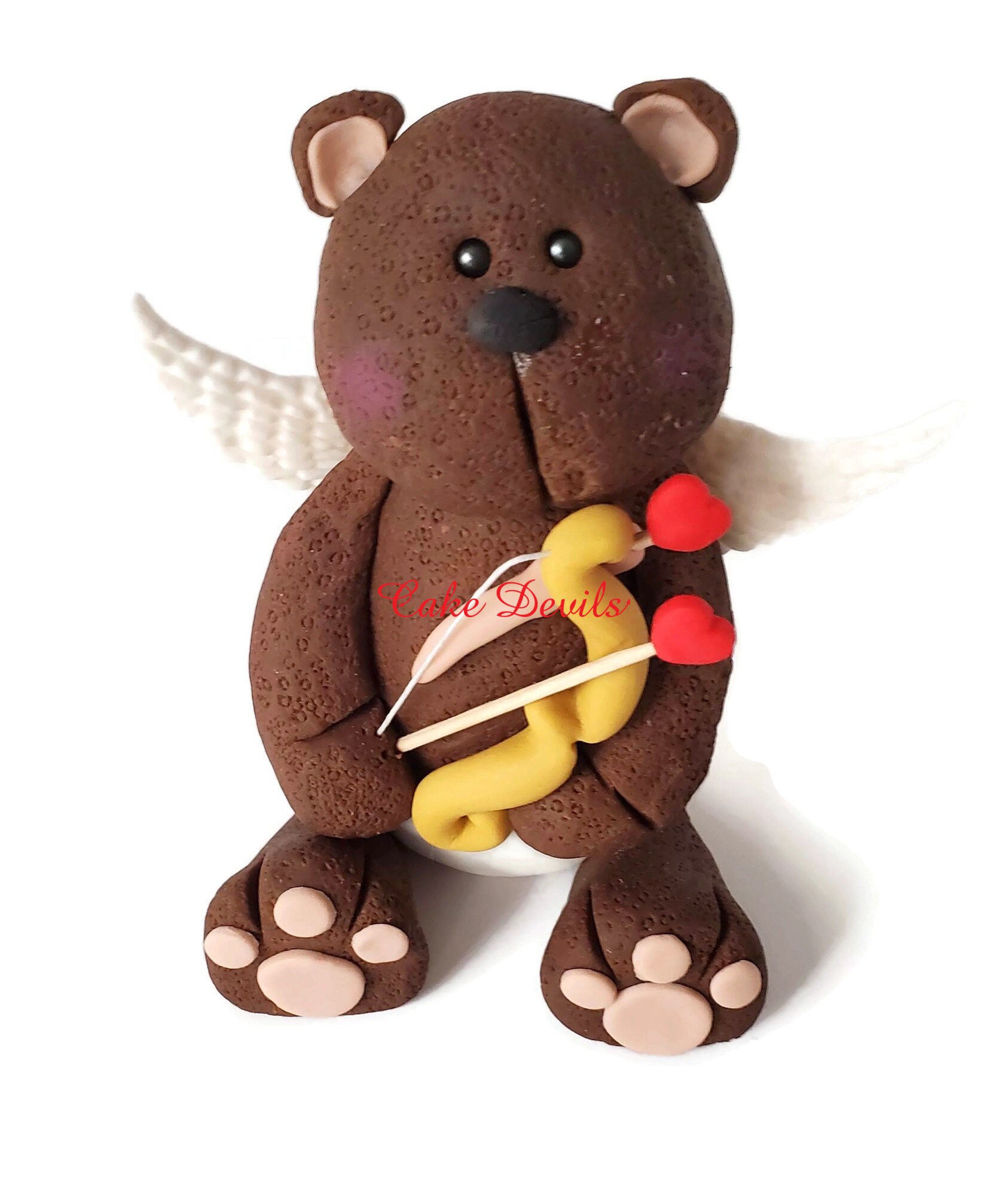 Fondant Valentine's Day Teddy Bear Cake Topper With Cupid's Bow and ...