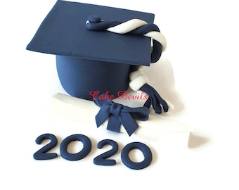 Fondant Graduation Cap Cake Topper with Diploma Cake Decoration and fondant year, Handmade for a Graduation Party