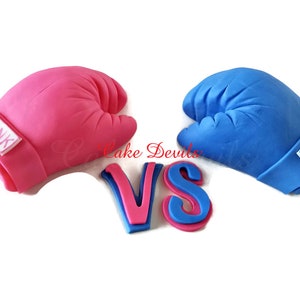 Gender Reveal Boxing Gloves Cake Topper, Pink vs Blue Gender Reveal Party, Boy Girl Baby Cake Decorations, Handmade Edible, Gender Reveal