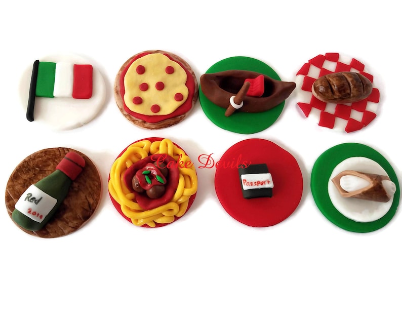 Italian Themed Cupcake Toppers Fondant Cake Decorations Etsy
