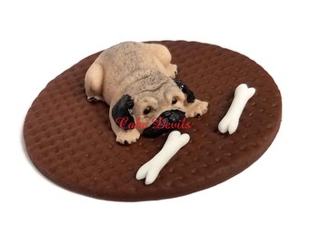 Fondant Pug Cake Topper, Small Pug Cake Decorations, Small Handmade Edible Pug Cake Topper, Pug Cupcake Toppers, Dog Animal Cake Topper