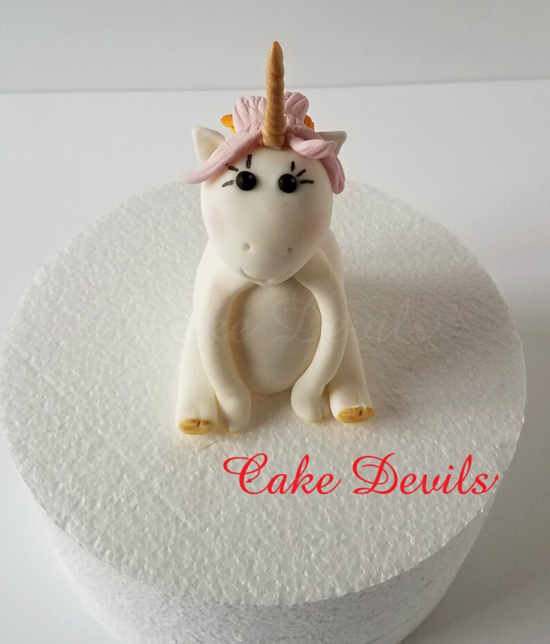 Unicorn Cake Topper, Fondant Unicorn, Rainbow Hair, Unicorn Party, Cake, Handmade Edible Fondant, Unicorn birthday party decorations, Girl image 2