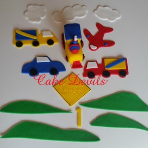 Transportation Fondant Cake Topper Kit Train Cake Topper, Plane, Truck, Train, Car Cake Decorations, Handmade Edibl image 3