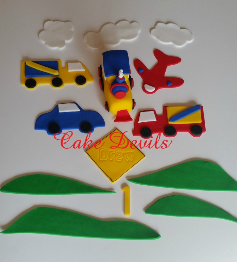 Transportation Fondant Cake Topper Kit Train Cake Topper, Plane, Truck, Train, Car Cake Decorations, Handmade Edibl image 3