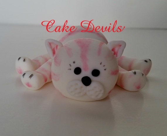 Fondant Cat Cat Cake Topper With Flowers And Name Pink Cat Etsy