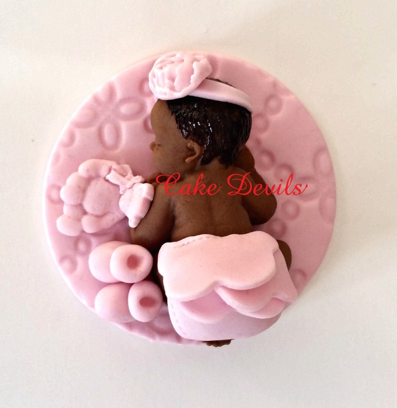 Christening Baby girl fondant sleeping baby Handmade Edible baby shower cake topper Baptism Pink Ruffle baby baby Flower headband