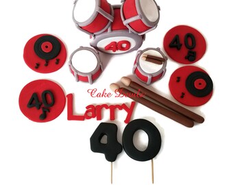 Fondant Drum Cake Topper, Drummer Cake Decorations, Fondant Drum set, Music Party Decorations, Drum sticks, Handmade Edible Rock Band Cake