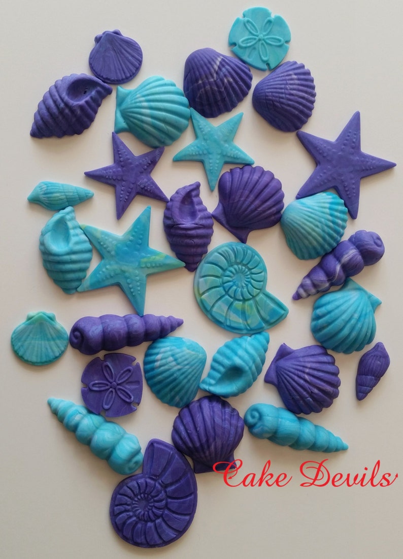 Sea Shell Cake / CupCake Toppers, Perfect with our Mermaid Tails, Handmade Edible Fondant shells, shell cake toppers, shell cupcake toppers image 2