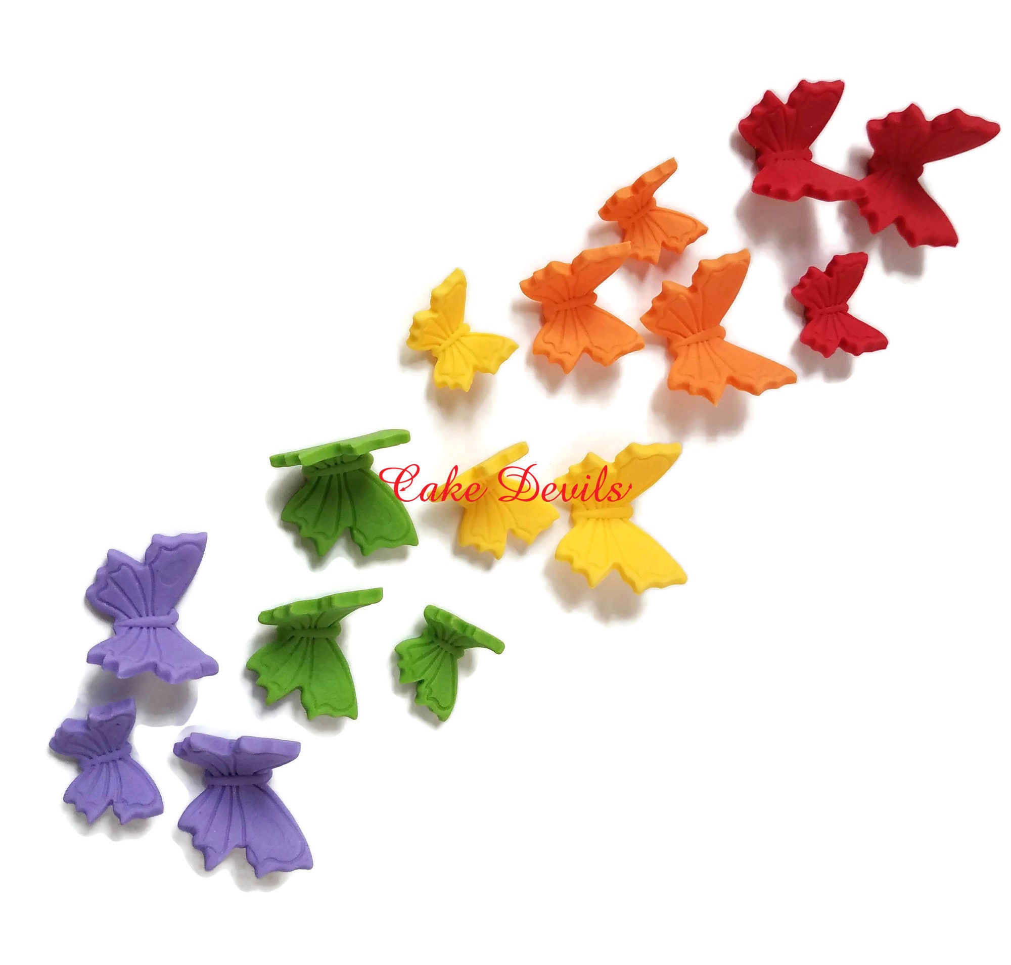 Fondant Rainbow Butterfly Cake Decorations, Cake Toppers, or CupCake Toppers, Handmade Edible Butterflies