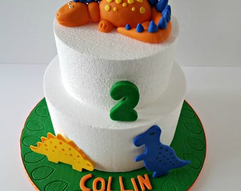 Dinosaur Cake kit, Birthday Cake Decorations, Fondant Decorated Cake Board,  Dinosaur Cake Decoration, boy birthday, handmade edible fondant