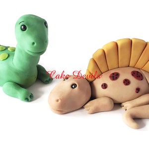 Fondant brontosaurus and Spinosaurus Dinosaur Cake Toppers, handmade Dinosaur Cake Decorations with Volcano, Dinosaur themed birthday party image 2