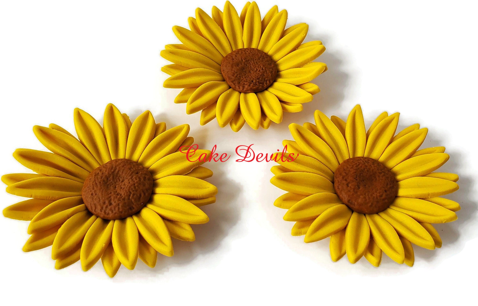 Fondant Sunflower Cake Toppers Handmade Edible Sugar Etsy