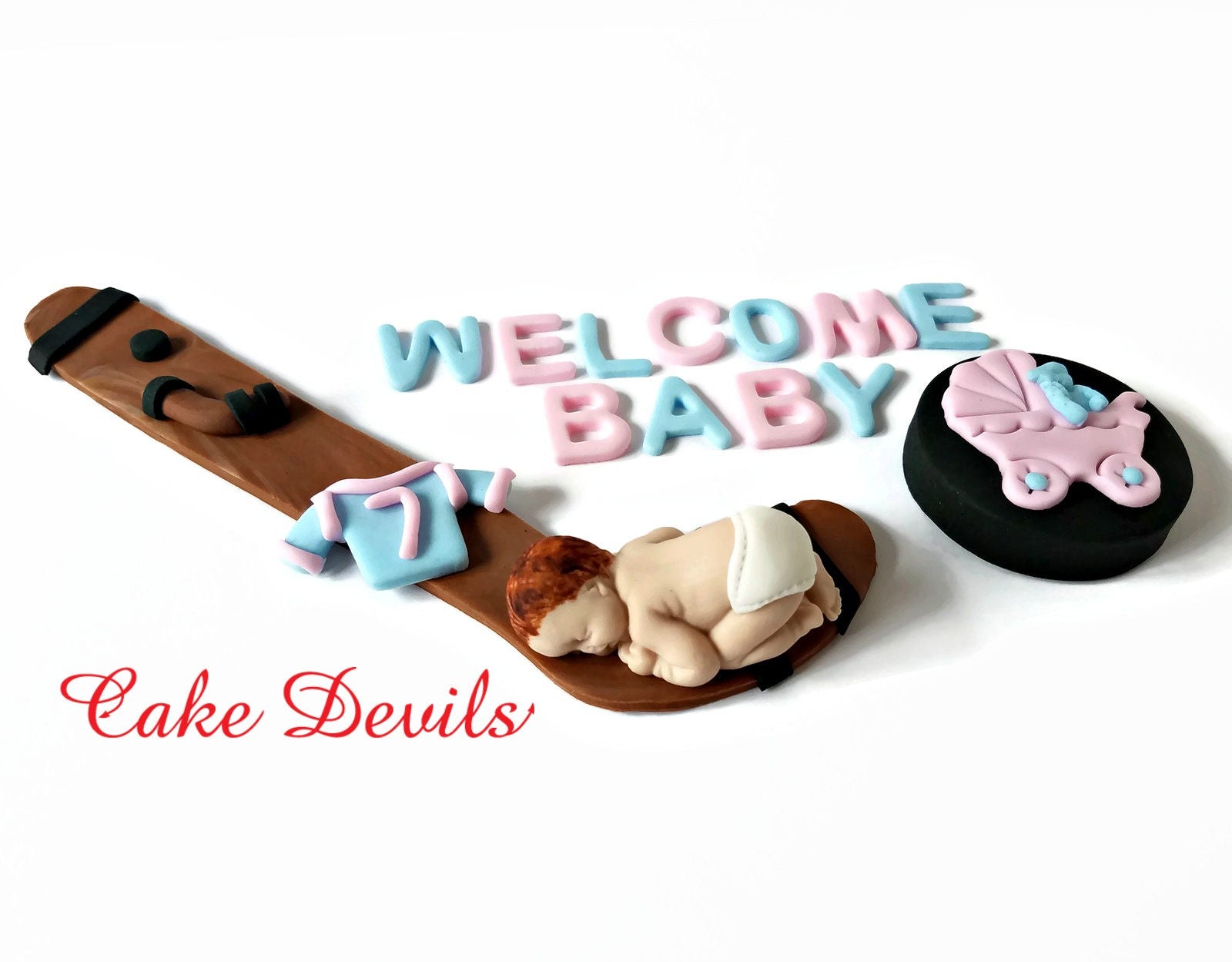 Hockey Baby Boy Fondant Cake Topper Sleeping Baby Shower Etsy