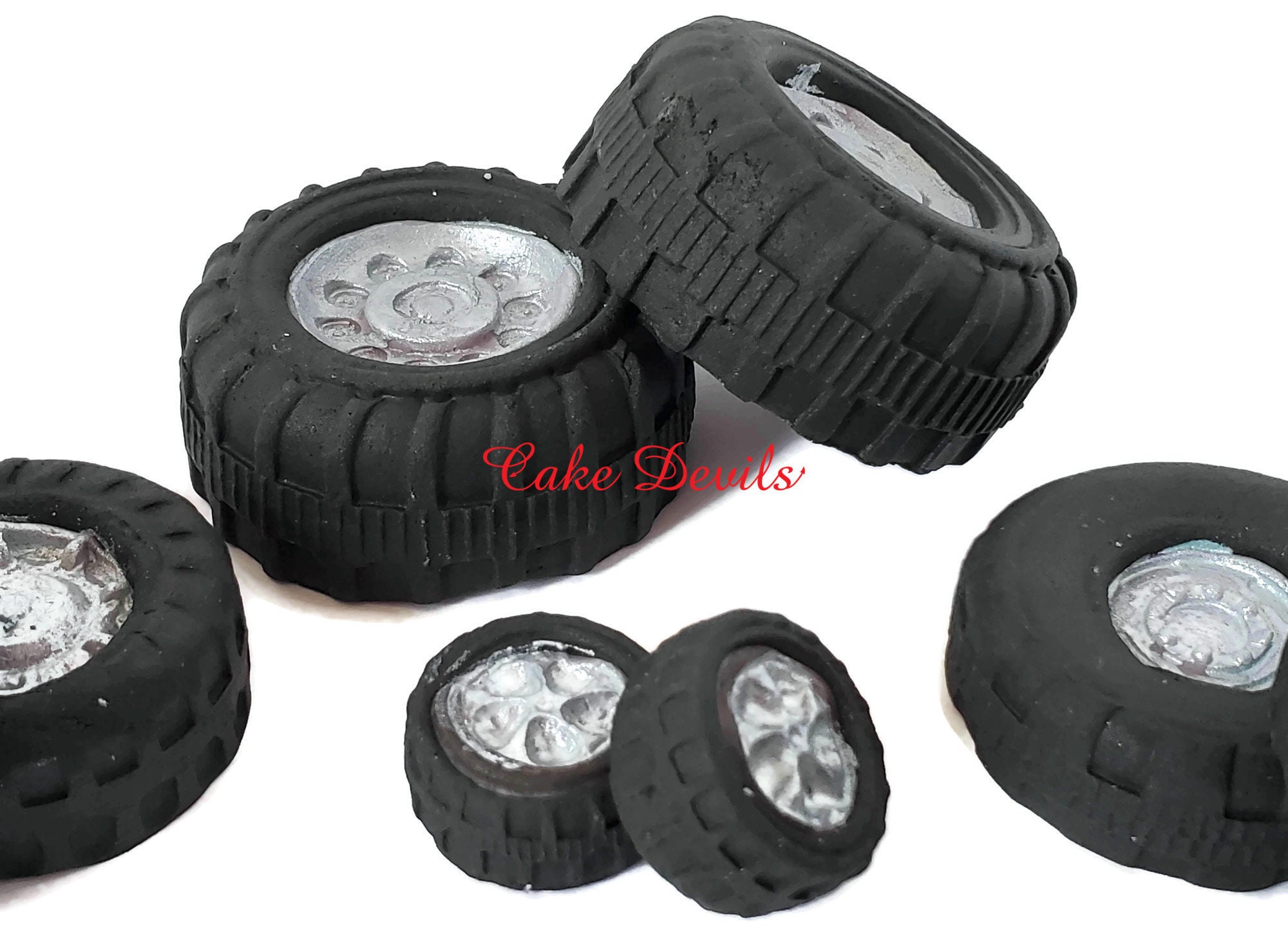 Fondant Tire Cake Decorations, Wheels, Hubcaps, Edible Tires for Cake ...