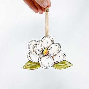 Home Malone Magnolia Ornament - Southern Christmas Ornament, New Orleans, Pretty White Magnolia Flower, Christmas Gift, Floral Christmas
