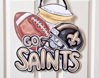 Go Saints Door Hanger: New Orleans Door Hanger, Southern Door, Home Malone, New Orleans Art, Who Dat, NFL Saints, superdome, fleur de lis