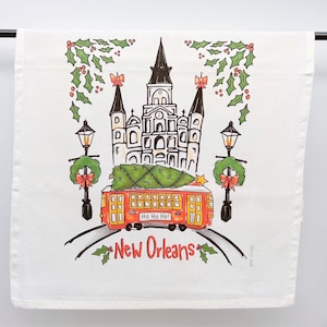 New Orleans Christmas Towel - Home Malone Tea Towel, New Orleans art, Kitchen Towel, Streetcar, NOLA Church, Dish Towel, Made In Louisiana
