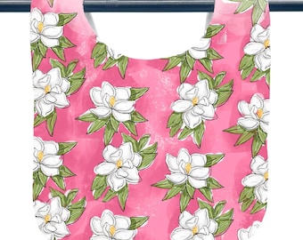 Magnolia on Pink Baby Bib, Home Malone, New Orleans, Baby Shower Gift, Cute, NOLA Baby Girl Gift, Coastal Baby, Mississippi Baby, Pretty Bib