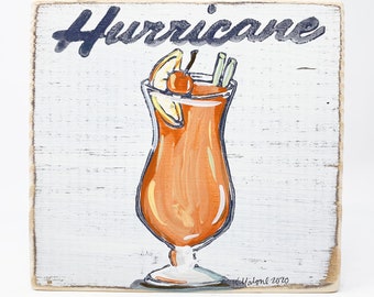 Hurricane: Wood Sign, New Orleans Art, New Orleans Gift, Cocktail Art, French Quarter, Pat O'Briens, Home Bar Art, Southern Art