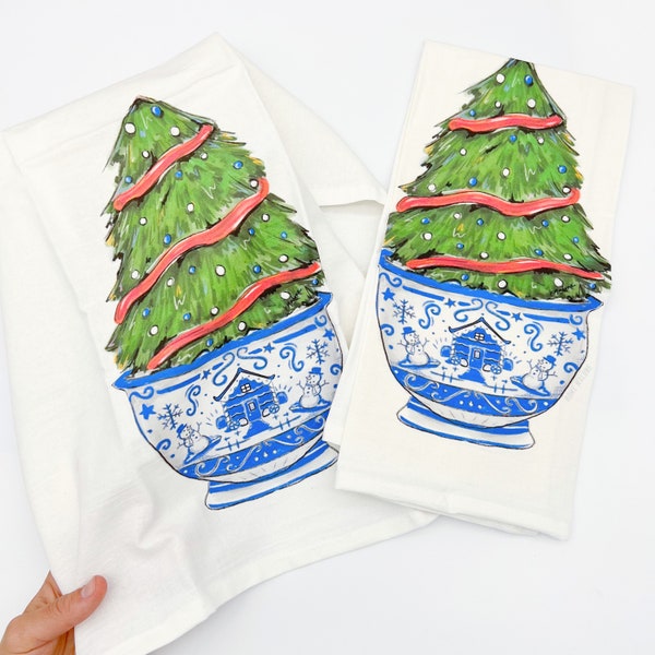 Chinoiserie Christmas Tree Towel - Home Malone, New Orleans Artist, Holiday Dish Towel, Tea Towel, Cute Christmas Gift, K Malone Art
