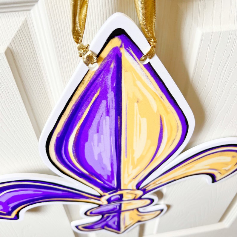 Purple & Gold Fleur De Lis Door Hanger - Thumbnail 3