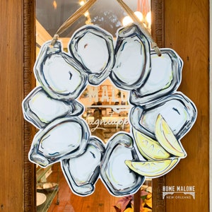 Oyster Wreath Door Hanger: Home Malone, Seafood, New Orleans Artist, Half Shell, Kristin Malone, Pretty Door Hanger, Lemon Wedge, Oyster Art