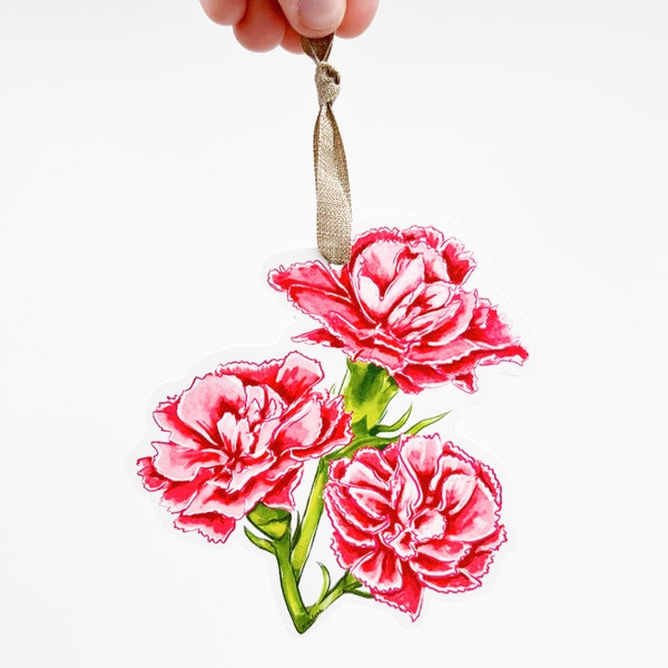 Carnation Ornament: Home Malone, New Orleans Artist, Kristin Malone, Rush, Christmas Ornament, Sorority, Pink Flower, Floral