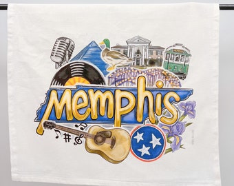 Memphis Towel: New Orleans Art, Kitchen Towel, Dish Towel, Home Malone, Memphis Decor, Downtown Memphis, Tennessee, southern state