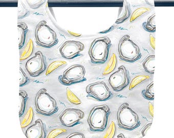 Oysters Baby Bib, Home Malone, New Orleans, Baby Shower Gift, Cute, NOLA Baby Gender Neutral, Coastal Baby, Half Shell, Lemon, Burp Cloth