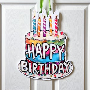 Happy Birthday Cake Door Hanger - Home Malone, Kristin Malone, Party Cake, Celebration, New Orleans Art, Louisiana Artist