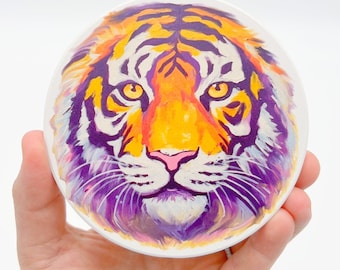 LSU Tiger Head Coaster - Home Malone New Orleans, Louisiana, Baton Rouge, Go Tigers, Football, New Orleans art, fun coaster, Purple and Gold