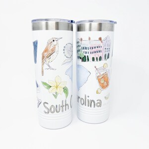 South Carolina Icons Skinny Tumbler 22oz-Home Malone, New Orleans, To Go Drink, Water Bottle, Coffee Cup, Insulated, Travel Mug, Palmetto