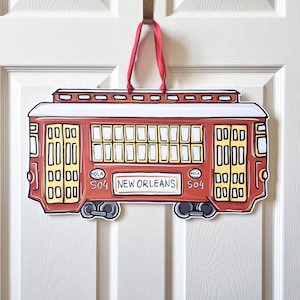 Red Streetcar Door Hanger: Home Malone, Made in NOLA, New Orleans Door Hanger, Door Decor, Waterproof, Downtown Mid City, New Orleans Art