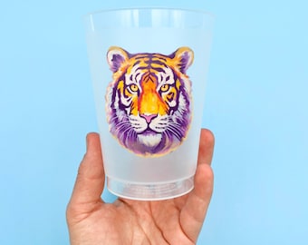 Set di bicchieri da festa con testa di tigre - Home Malone, arte di New Orleans, bicchieri di plastica, bomboniera, festa in piscina, tailgate, Bengala, Louisiana, tigri