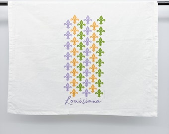 Mardi Gras Fleur De Lis Louisiana Towel: Dish Towel, New Orleans Kitchen Art, NOLA artist, Home Malone, Mardi Gras, Fat Tuesday, Louisiana