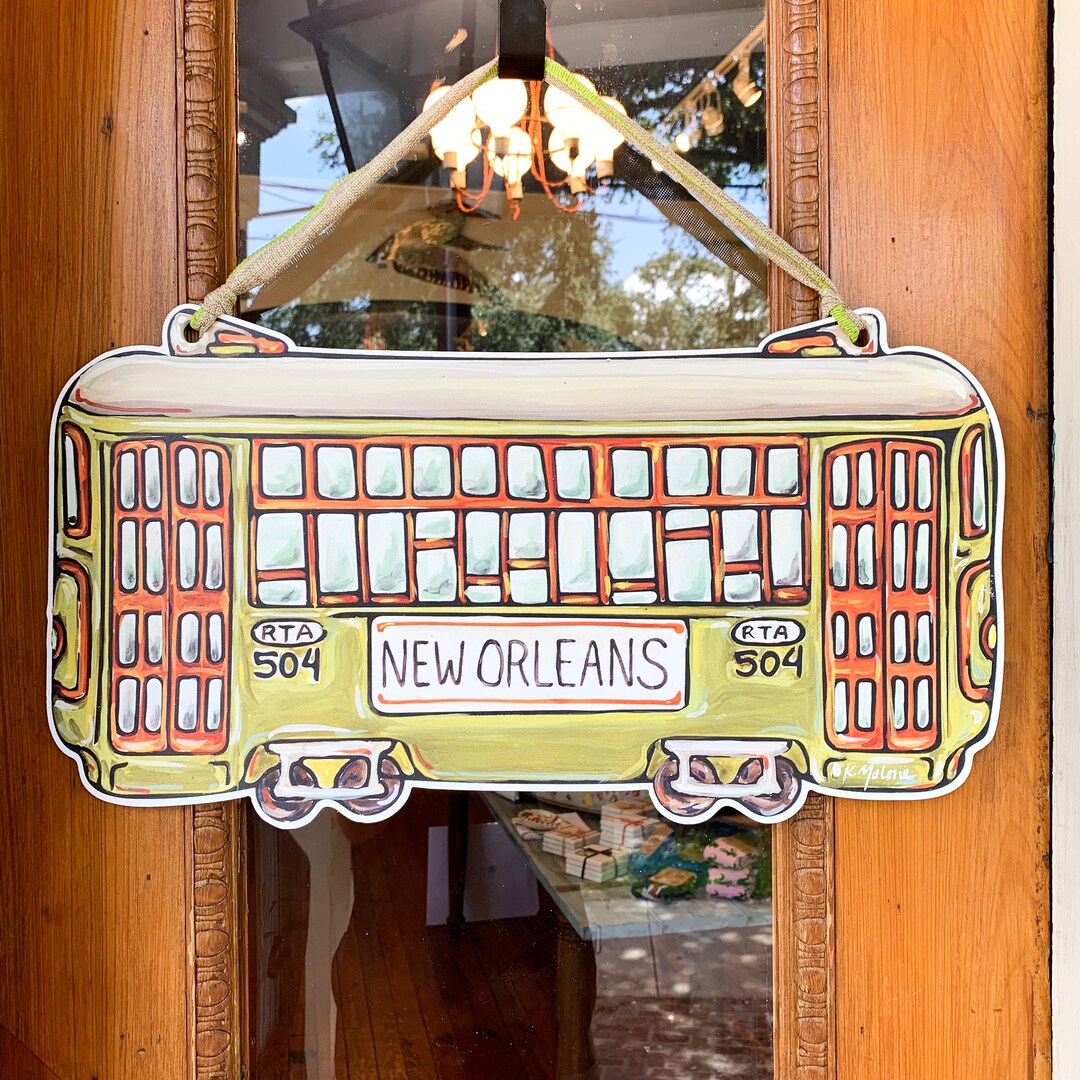 Green Streetcar Door Hanger New Orleans Art, Door Hanger, New Orleans