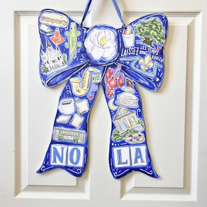 Best of NOLA Bow Door Hanger: Home Malone, New Orleans Artist, Local Life, Louisiana, Summer Door, Magnolia, St. Louis Cathedral, beignets