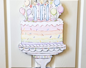 Pastel Birthday Cake Door Hanger - Home Malone, Kristin Malone, Party Cake, Celebration, New Orleans Art, Happy Birthday, Door Decor