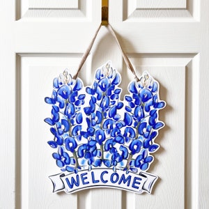 Bluebonnet Welcome Door Hanger: Home Malone, New Orleans Artist, Kristin Malone, Pretty Door Hanger, Welcome Sign, Texas Door Hanger, Floral