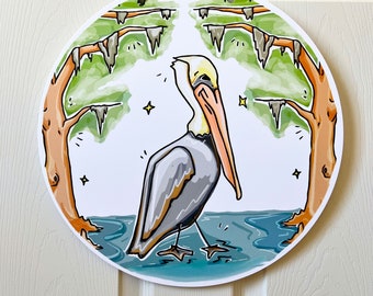 Round Pelican Door Hanger: New Orleans Door Hanger, Southern Art, Pretty Door Hanger, Bayou door, Home Malone