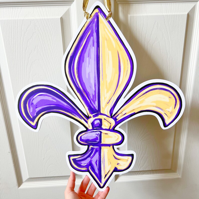 Purple & Gold Fleur De Lis Door Hanger - Thumbnail 2