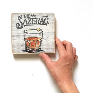 Sazerac: Wood Sign, Cocktail Art, New Orleans Art, New Orleans Gift, Classic Cocktail, Bartender Gift, Rye Whiskey, Kitchen Art, Home Art image 3
