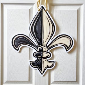 Black & Gold Saints Fleur De Lis Door Hanger NEW VERSION: New Orleans Art, Saints Door Hanger, Home Malone, Kristin Malone, Waterproof, NOLA