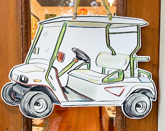 Golf Cart Door Hanger: Home Malone, New Orleans Art, Kristin Malone, Golfer, Hole In One, US Open, NOLA Door, Beach House, Wholesale, USA