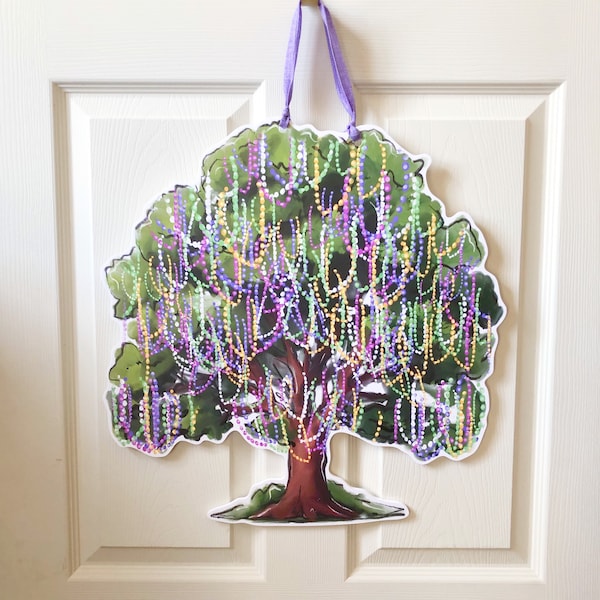 Bead Tree Door Hanger: Mardi Gras Decor, New Orleans Art, New Orleans Door Hanger, Fat Tuesday, Carnival, King Cake, Parade Route, Krewe